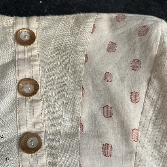 Free People AMANDA METALLIC LUREX STRIPE Strapless Cotton DRESS (M) in cream - Picture 12 of 12